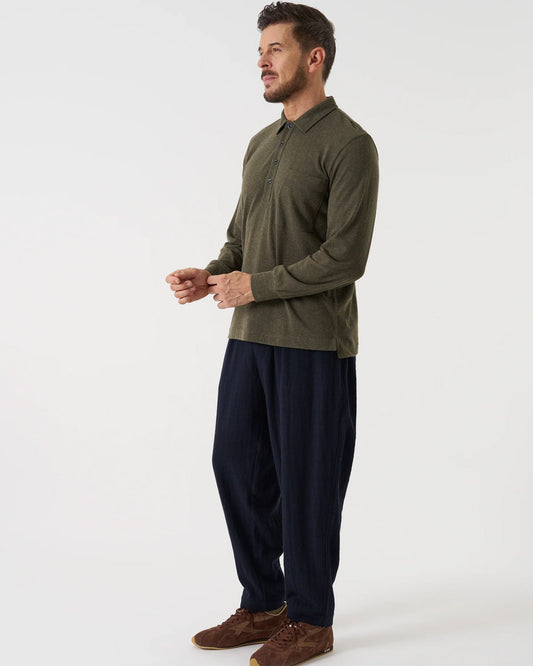 Dark Navy Robin Wool Mix Pleated Track Pant