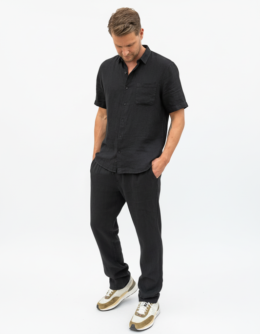 SHORT SLEEVE LINEN SHIRT BLACK