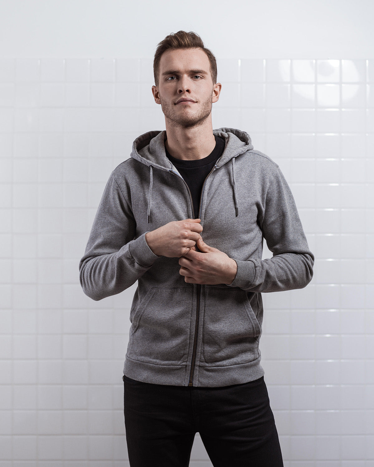 ZIP HOODIE GREY MELANGE-Zip hoodie-Blankdays