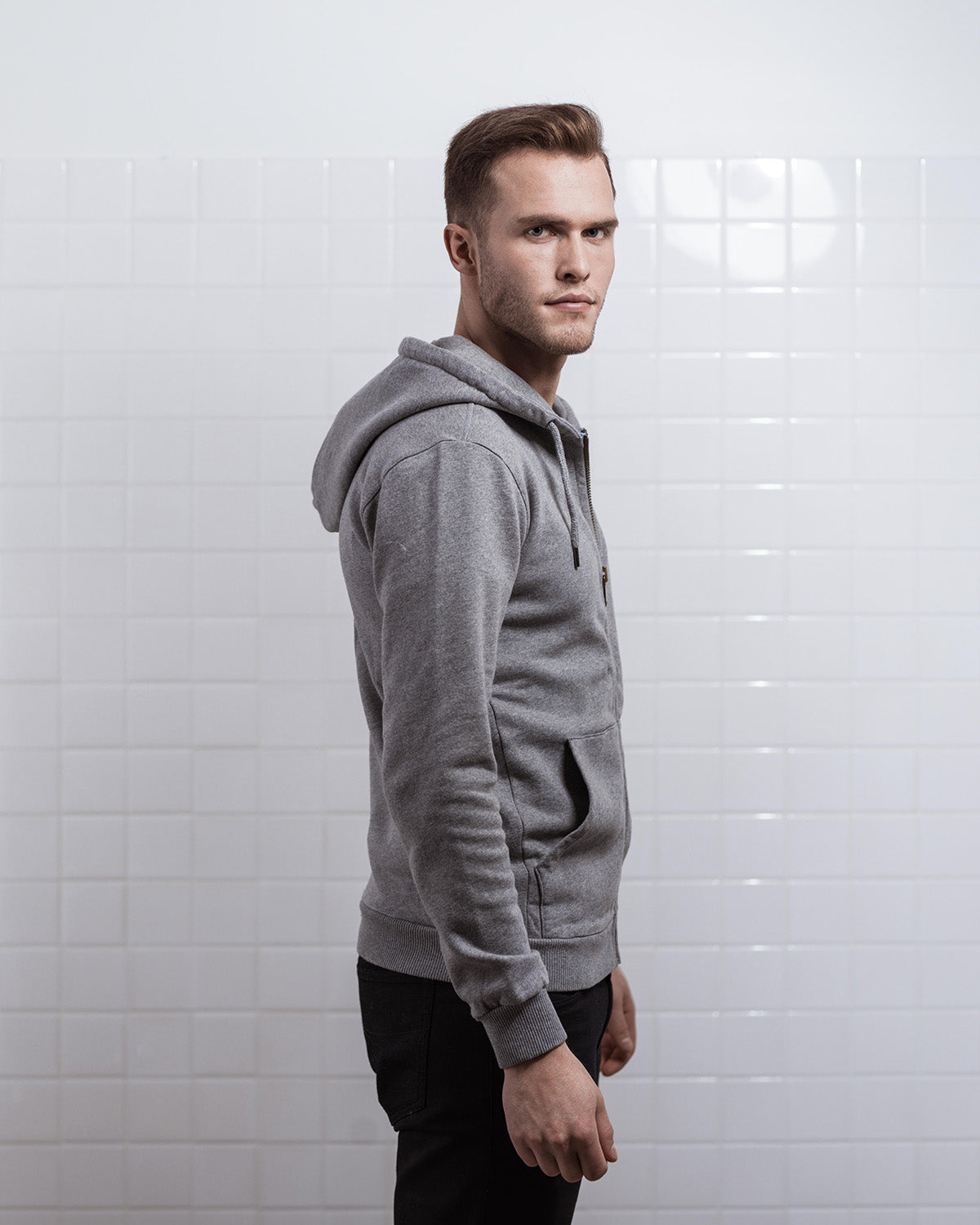 ZIP HOODIE GREY MELANGE-Zip hoodie-Blankdays