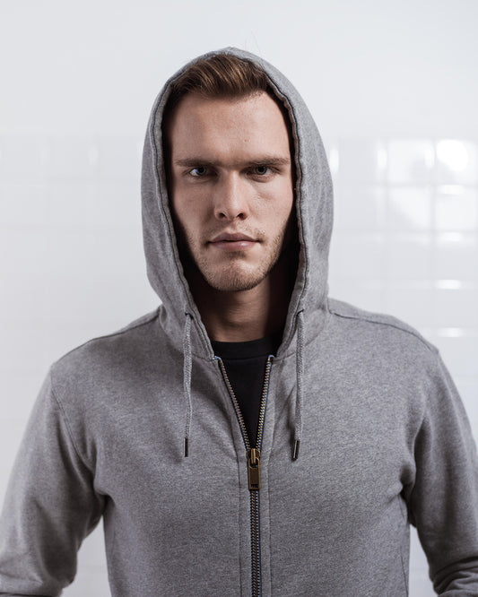 ZIP HOODIE GREY MELANGE-Zip hoodie-Blankdays