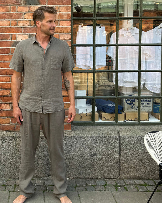 SHORT SLEEVE LINEN SHIRT ARMY OLIVE