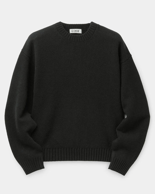 Wool Cropped Crewneck Sweater Black