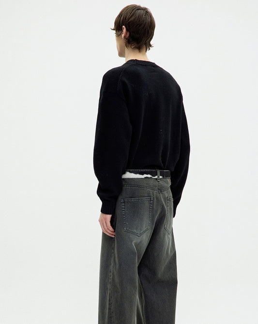 Wool Cropped Crewneck Sweater Black