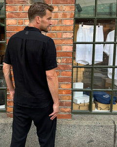 SHORT SLEEVE SHIRT LINEN BLACK