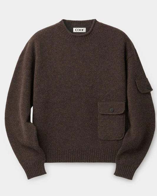 Wool Cropped Pocket Sweater- Brown