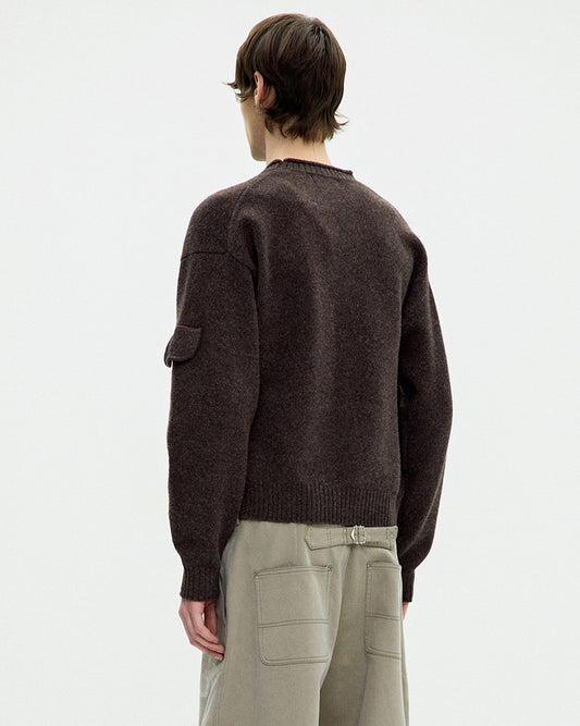 Wool Cropped Pocket Sweater- Brown