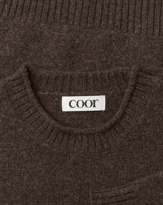 Wool Cropped Pocket Sweater- Brown