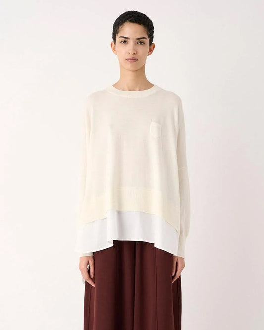 MEIMEIJ- Wool Crewneck Sweater with poplin insert