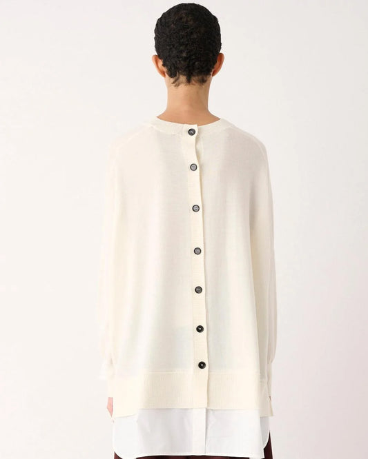 MEIMEIJ- Wool Crewneck Sweater with poplin insert