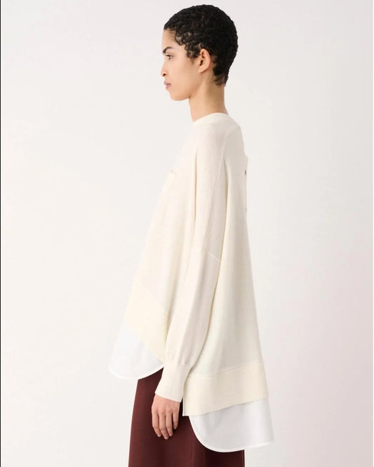 MEIMEIJ- Wool Crewneck Sweater with poplin insert