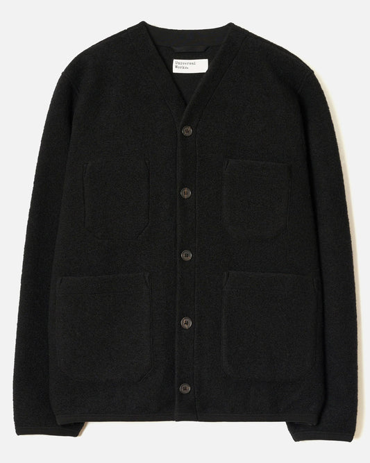 Wool Fleece Cardigan Black