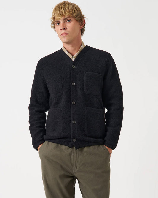 Wool Fleece Cardigan Black