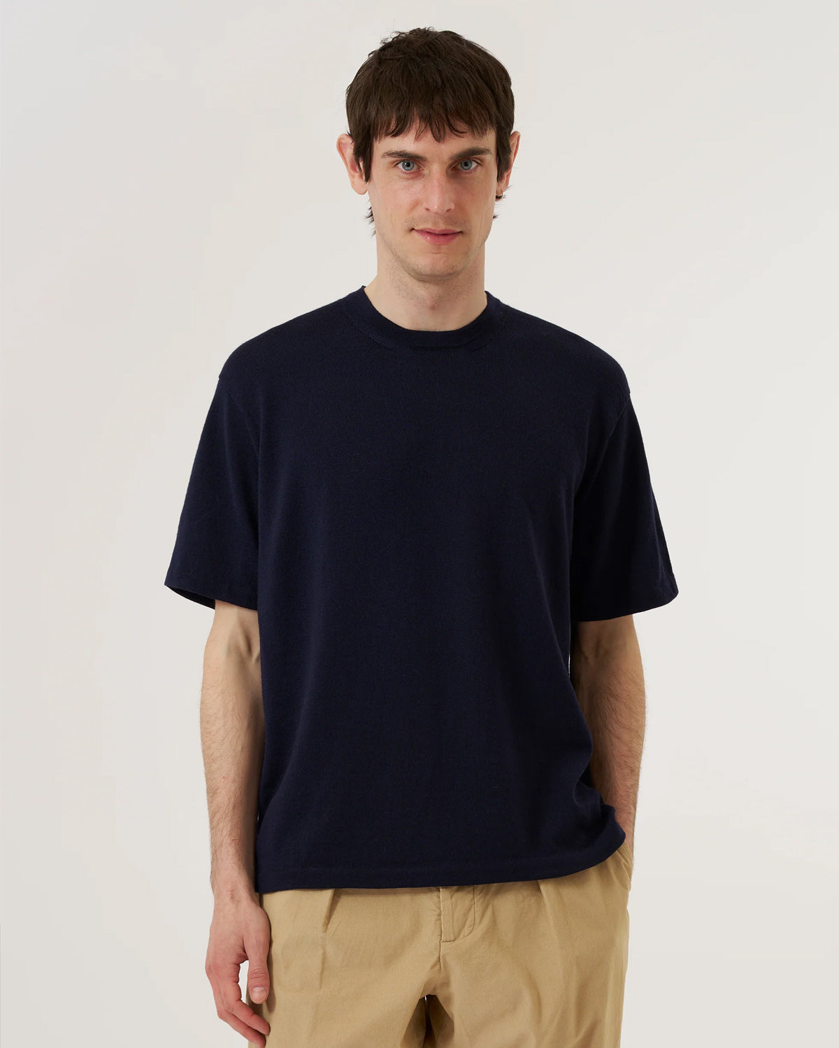 Navy Merino Fine Knit Knit Tee