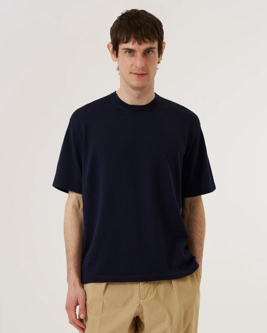Navy Merino Fine Knit Knit Tee