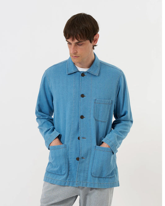 Washed Indigo Recycled Herringbone Bakers Overshirt