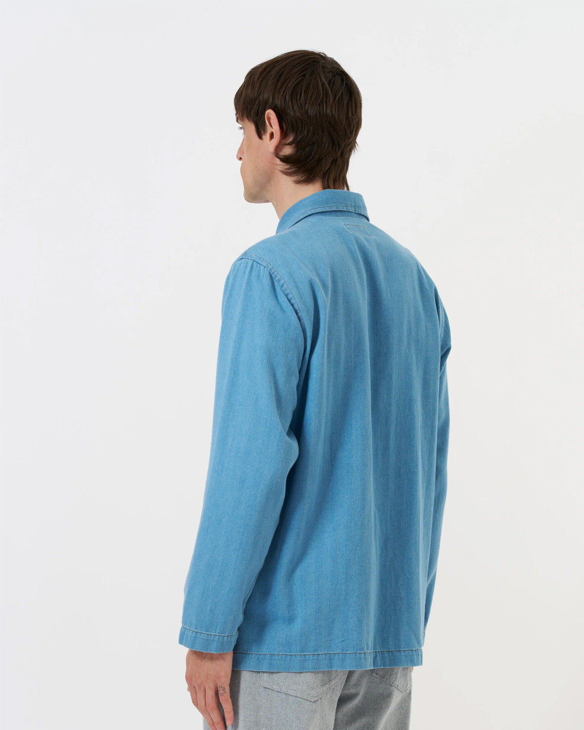 Washed Indigo Recycled Herringbone Bakers Overshirt