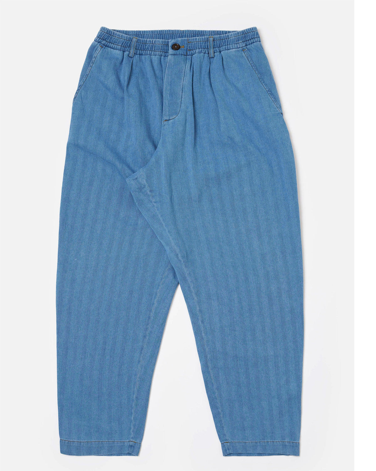 Washed Indigo Recycled Herringbone Pleated Track Pant