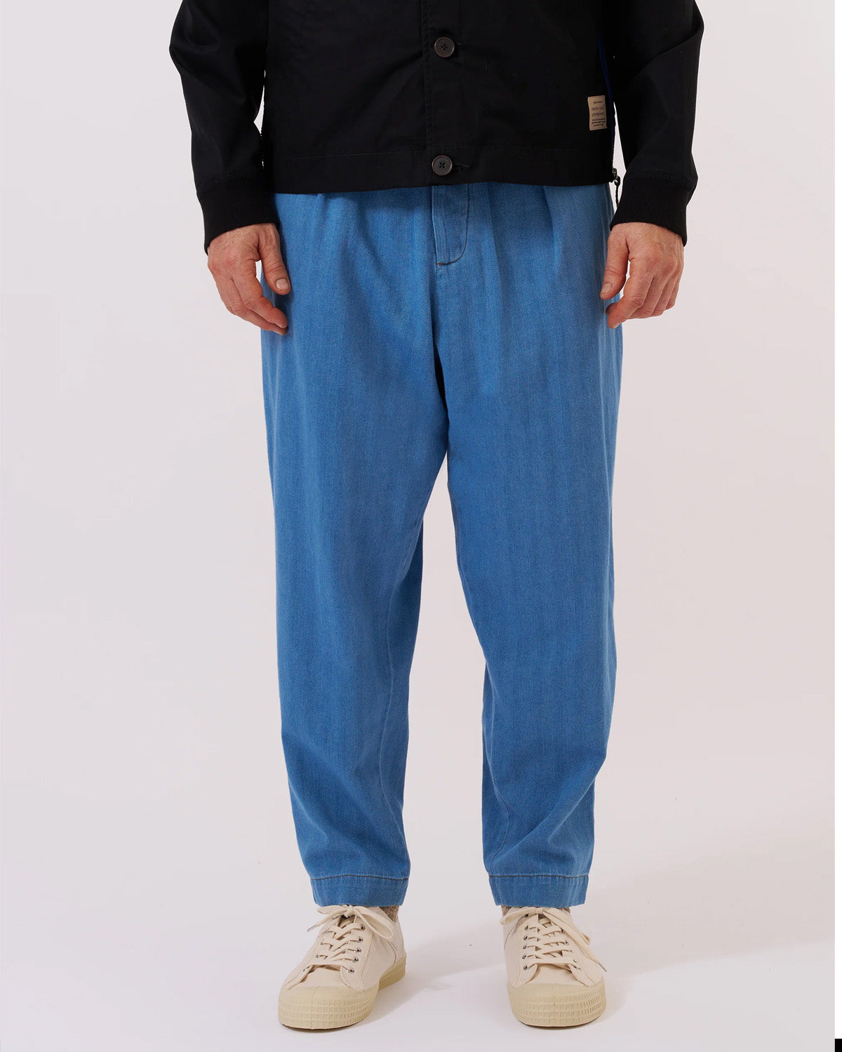 Washed Indigo Recycled Herringbone Pleated Track Pant