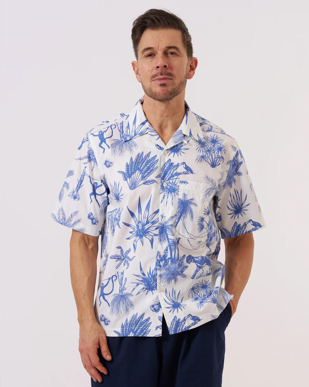 White Jungle Toile Poplin Camp Shirt