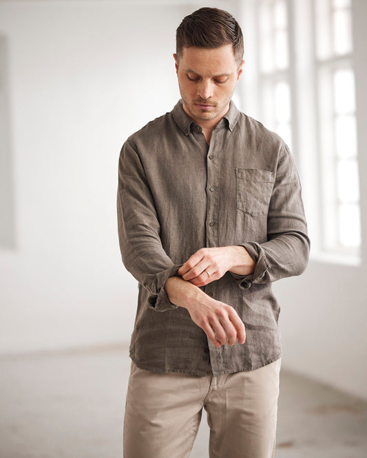 THE LINEN SHIRT ARMY OLIVE
