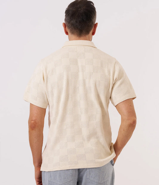 Fantasy Checkerboard Vacation Polo Ecru