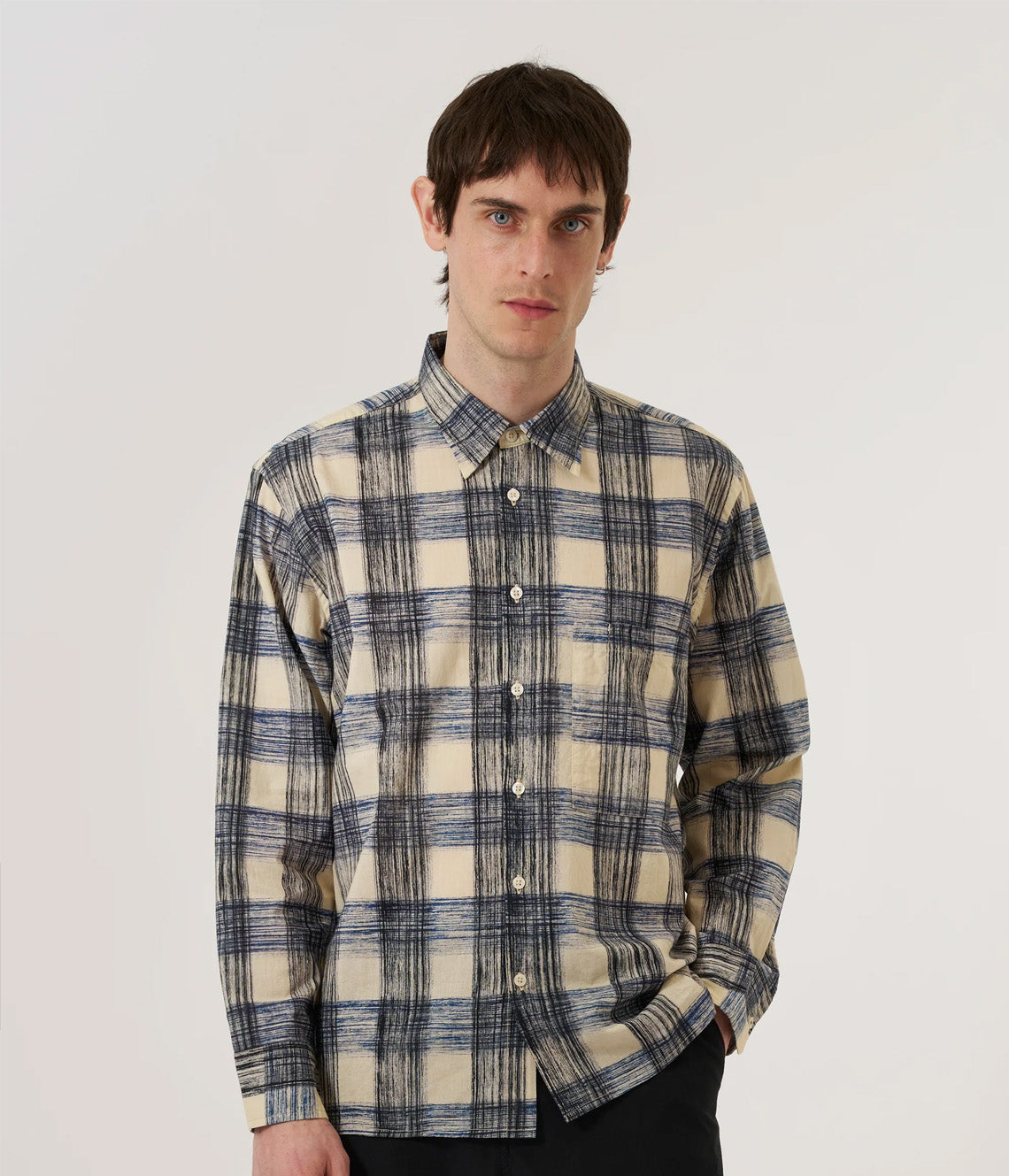 Window Panes Square Pocket Shirt Navy