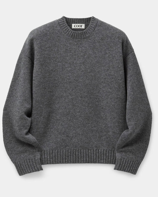 COOR-  Wool Cropped Crewneck Sweater Grey Melange