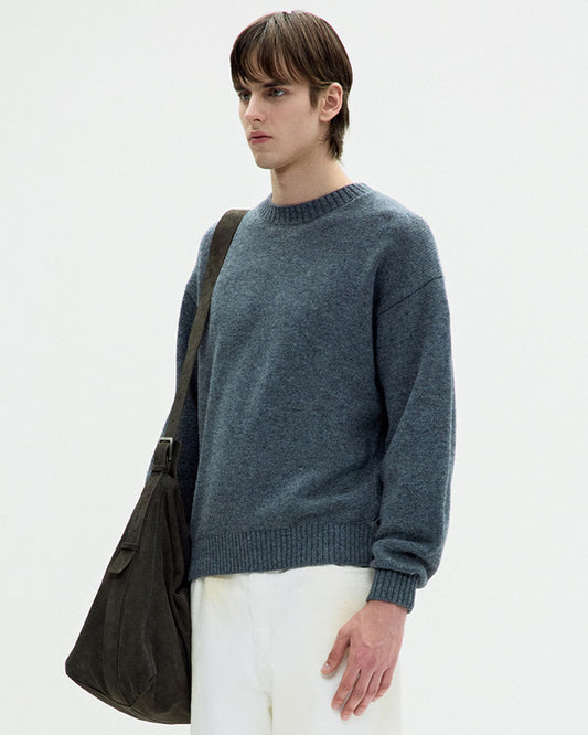 COOR-  Wool Cropped Crewneck Sweater Grey Melange