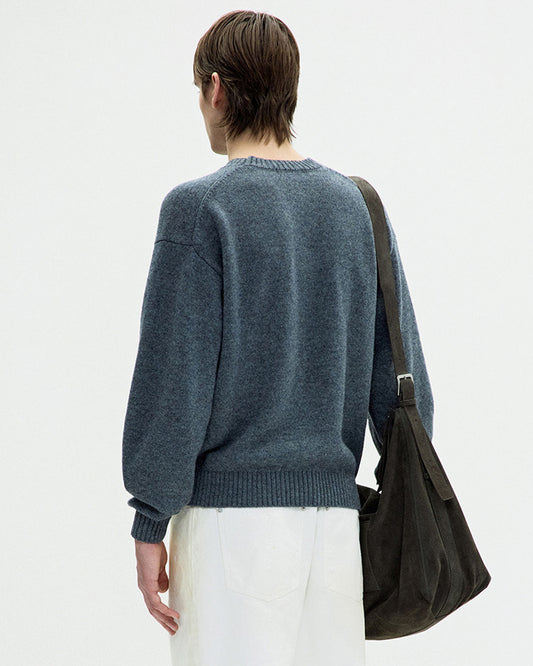COOR-  Wool Cropped Crewneck Sweater Grey Melange