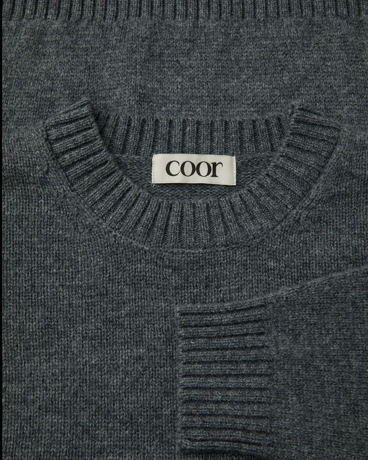 COOR-  Wool Cropped Crewneck Sweater Grey Melange