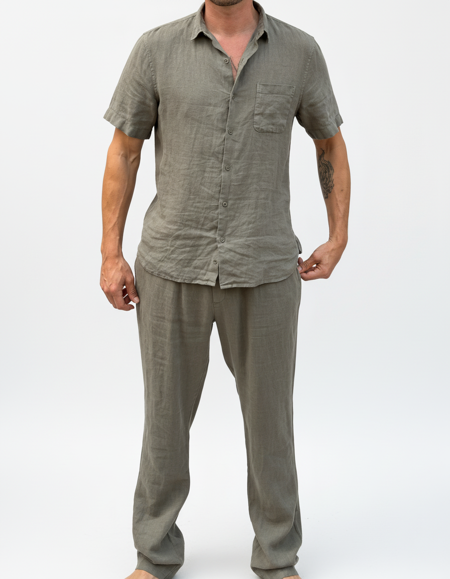 THE LINEN TROUSER ARMY OLIVE