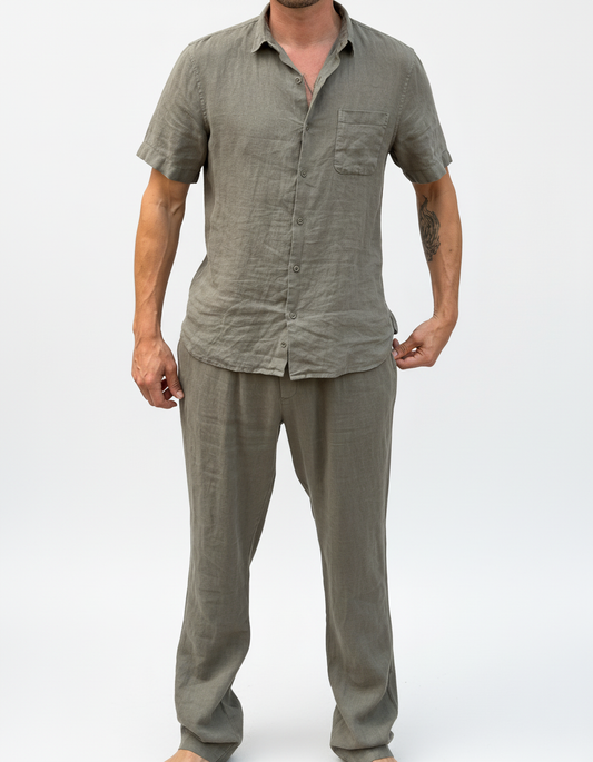 THE LINEN TROUSER ARMY OLIVE