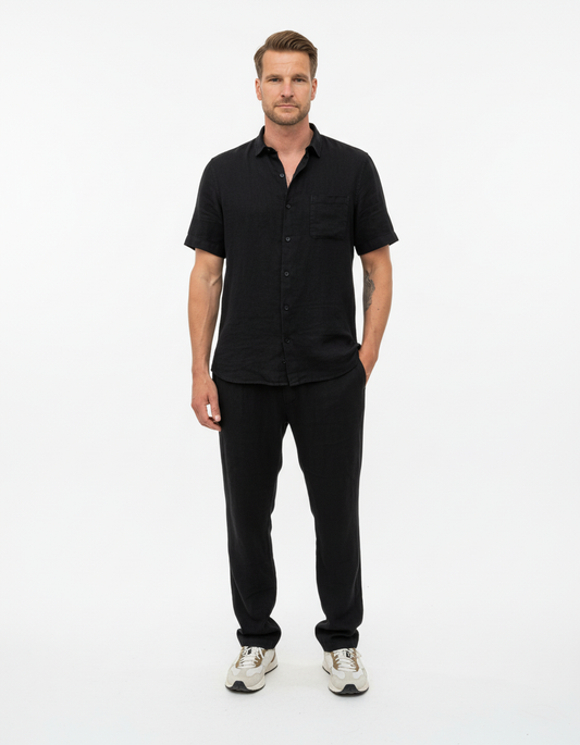 SHORT SLEEVE LINEN SHIRT BLACK