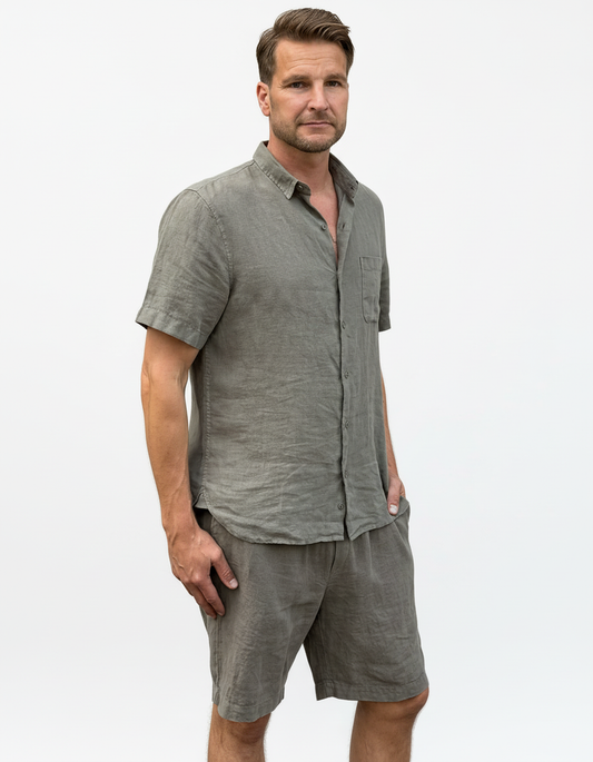 LINEN SHORTS ARMY OLIVE