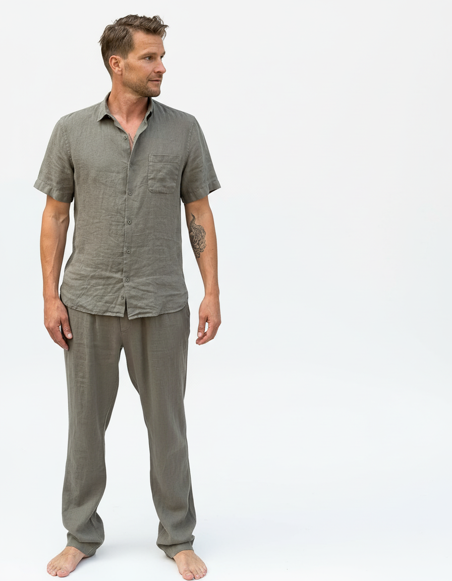 THE LINEN TROUSER ARMY OLIVE