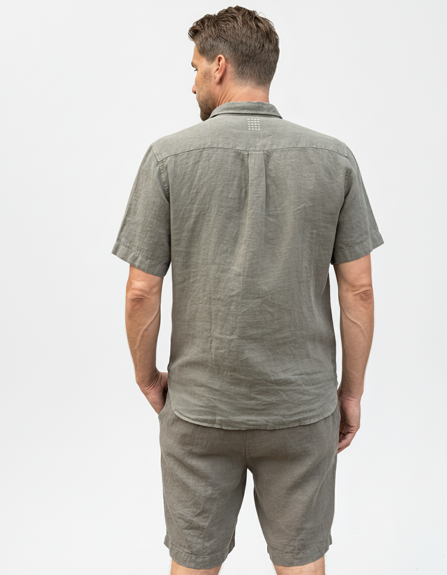 SHORT SLEEVE LINEN SHIRT ARMY OLIVE
