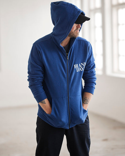 HOODIE MED DRAGKEDJA BLÅ MELANGE NEW SCHOOL
