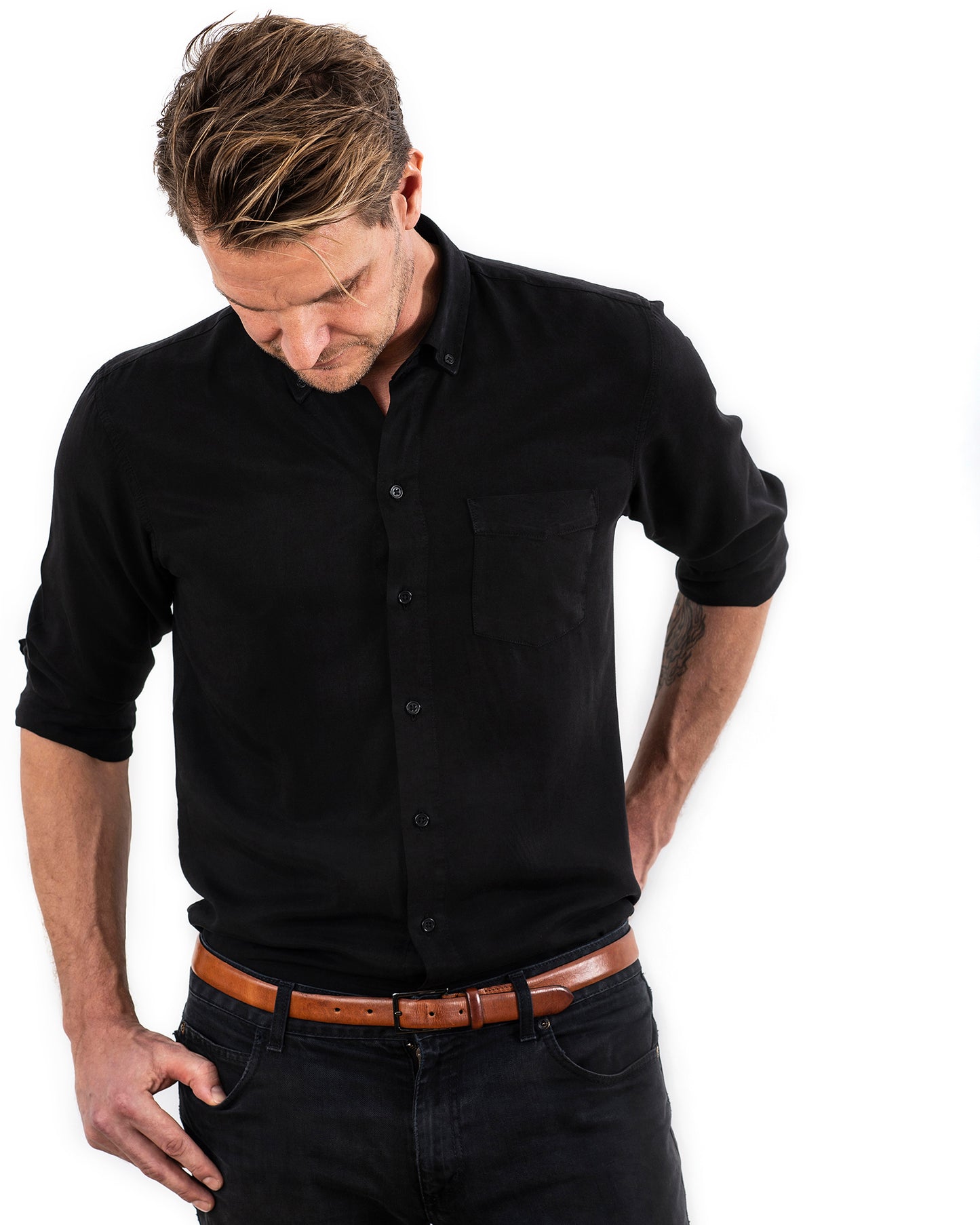 TENCEL SHIRT BLACK-shirts-Blankdays