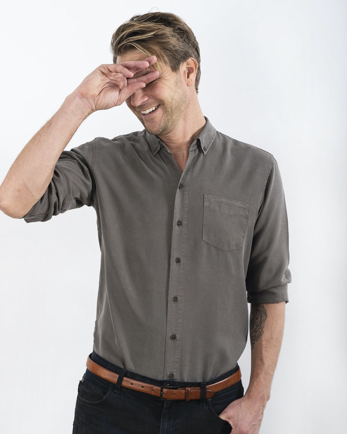 TENCEL SHIRT ARMY OLIVE-shirts-Blankdays