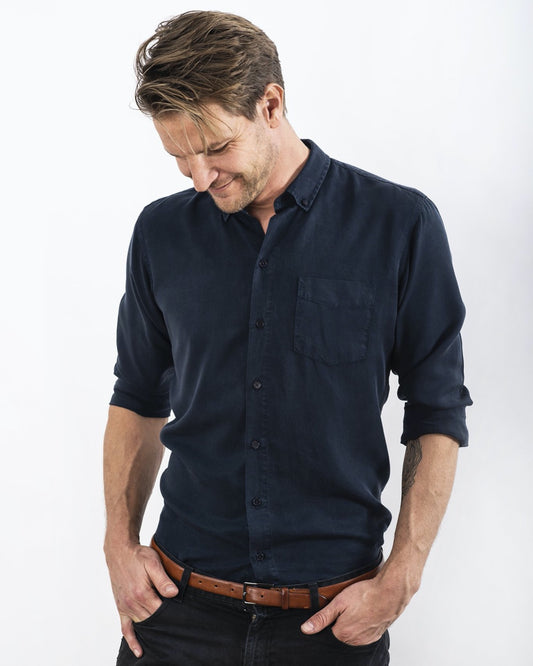 TENCEL SHIRT NAVY-shirts-Blankdays
